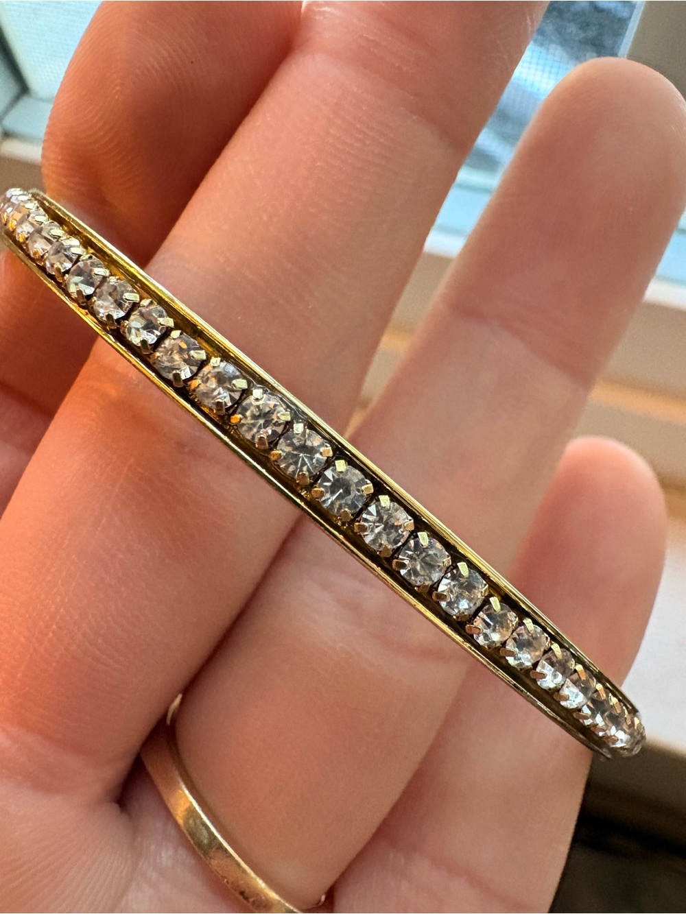 Gold Tone Channel-Set Crystal Bangle